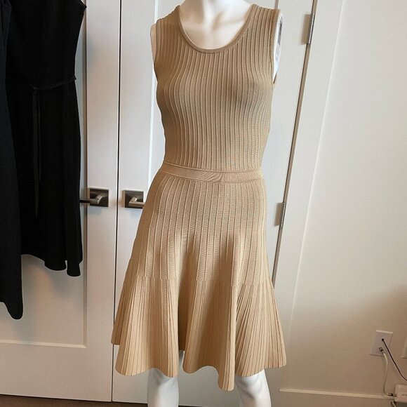 Pink Tartan Stretch Ballet Dress Fit & Flare Ribbed Viscose Nylon Camel/Tan XS - Picture 1 of 15